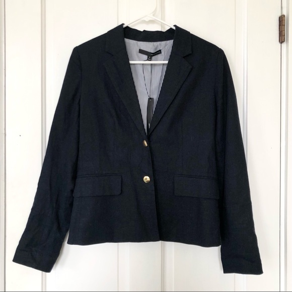 Harvé Benard Navy Linen Blazer - Picture 2 of 8